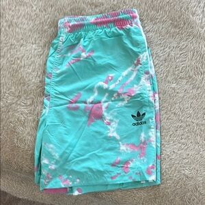 Adidas Aqua and Pink Tie-Dye Shorts